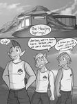  anthro anthrofied clothed clothing comic dialogue electrike english_text fully_clothed fuze greyscale hi_res male marshtomp monochrome night nintendo open_mouth outside pok&eacute;mon poochyena standing text video_games 