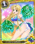  ahoge artist_request asia_argento ass bishop_(chess) blonde_hair card_(medium) character_name checkered checkered_background cheerleader chess_piece covered_nipples gradient gradient_background green_eyes high_school_dxd long_hair midriff official_art pom_poms rainbow_background runes solo sparkle trading_card very_long_hair 