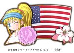  1girl america american_flag blonde_hair blue_eyes flag flower murakami_senami 