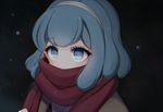  bad_id bad_tumblr_id blue_eyes blue_hair danganronpa danganronpa_3 dust gekkougahara_miaya hairband kobeni scarf scarf_over_mouth solo upper_body 