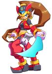  ;) absurdres blue_eyes breasts brown_hair cosplay cutlass_(sword) earrings fingerless_gloves full_body fusion gloves gun handgun helmet high_ponytail highres hoop_earrings humanoid_robot jewelry long_hair midriff navel one_eye_closed parted_lips pistol pointy_shoes rockman rockman_x rockman_zero shantae_(character) shantae_(series) shantae_and_the_pirate's_curse shoes small_breasts smile solo ultimatemaverickx very_long_hair vest weapon zero_(rockman) zero_(rockman)_(cosplay) 