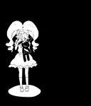  black_background bow bunny closed_eyes crying doll dress drill_hair emuchi greyscale harime_nui heart kill_la_kill monochrome no_eyepatch sharp_teeth solo teeth twin_drills younger 