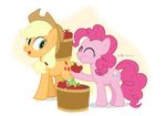  apple applejack_(mlp) blonde_hair cutie_mark dm29 duo earth_pony equine eyes_closed female feral food freckles friendship_is_magic fruit fur green_eyes hair hat hooves horse mammal my_little_pony nude open_mouth pink_hair pinkie_pie_(mlp) pony simple_background standing 