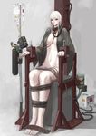  albino bad_proportions bdsm blanket cable catheter collar covered_nipples electric_chair gas_cylinder highres intravenous_drip jittsu lock original padlock pale_skin red_eyes restrained russian sitting solo spiked_collar spikes stationary_restraints white_hair 