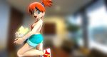  2016 3d_(artwork) bbmbbf breasts chair clothing digital_media_(artwork) eggshell eyebag female footwear living_room male misty nintendo overalls palcomix patio_door pok&eacute;mon pokepornlive scrunchie shoes shorts side_boob table togepi video_games 