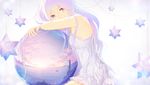  bare_shoulders blurry bubble depth_of_field dress horizon long_hair original purple_eyes rimuu silver_hair sky solo star 