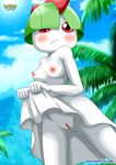  2016 angry areola bbmbbf beach blush breasts clitoris clothing cloud coconut_tree erect_nipples female nintendo nipples palcomix palcomix_vip plant_girl pok&eacute;mon pokepornlive public pussy raised_eyebrow ralts seaside skirt sky small_breasts solo upskirt video_games young 