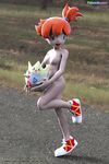  2016 3d_(artwork) bbmbbf breasts clothing convenient_censorship digital_media_(artwork) eggshell exhibitionism eyebag featureless_breasts female footwear grass male misty nintendo palcomix pok&eacute;mon pokepornlive public road scrunchie shoes togepi tree video_games 