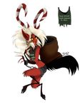  &lt;3 anthro bell big_hair blonde_hair breasts chain christmas claws clothed clothing english_text fangs female fur hair holidays hooves horn krampus long_tongue looking_back midriff red_eyes red_fur red_skin reggaecyp sack satyr solo text tongue tongue_out yellow_sclera 