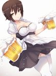 alcohol apron bangs beer black_dress breasts cleavage closed_mouth cowboy_shot cup dirndl dress dutch_angle frills froth garter_straps german_clothes girls_und_panzer highres holding lace lace-trimmed_thighhighs light_smile looking_at_viewer medium_breasts mug nishizumi_maho puffy_short_sleeves puffy_sleeves short_dress short_hair short_sleeves solo standing thighhighs underbust white_background white_legwear yamaori_(yamaorimon) 