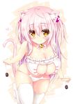  animal_ears bra cleavage nekomimi pantsu panty_pull shia_flatpaddy signed string_panties syroh tail thighhighs undressing 