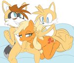  2014 anthro applejack_(mlp) balls blonde_hair blue_eyes blush canine cloudz crossover cutie_mark earth_pony equine erection fan_character fellatio female fox freckles friendship_is_magic fur green_eyes group group_sex hair horse male male/female mammal miles_prower my_little_pony nude oral oral_penetration orange_fur penetration penis pony sex sonic_(series) teeth threesome 