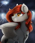  brown_hair cross cutie_mark detailed_background equine eyelashes fan_character feathered_wings feathers female feral hair horse jewelry mammal my_little_pony necklace outside pegasus pony silentwulv sky solo thunder wings yellow_eyes 