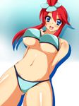  blue_eyes blush breasts fuuro_(pokemon) gym_leader hair_ornament k_(niyari) large_breasts long_hair midriff navel open_mouth pokemon pokemon_(game) pokemon_bw red_hair smile solo swimsuit 