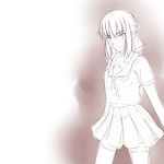  artoria_pendragon_(all) fate/stay_night fate_(series) greyscale highres monochrome saber_alter school_uniform serafuku sketch skirt solo thighhighs tusia zettai_ryouiki 