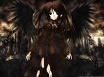  angel black black_hair cross gothic highres itou_noiji latin_cross long_hair long_sleeves original pantyhose red_eyes solo torn_clothes torn_legwear very_long_hair wallpaper wings 