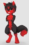  andreia-chan animal_genitalia anthro balls canine chibi crossed_arms fangs fully_sheathed looking_at_viewer male mammal nude sheath simple_background smile solo standing teeth 