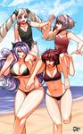  beach bikini blonde_hair blue_sky breasts camilla_(fire_emblem_if) carrying cleavage cloud day drill_hair elise_(fire_emblem_if) fire_emblem fire_emblem_if frilled_swimsuit frills hinoka_(fire_emblem_if) holding_hands huge_breasts jadenkaiba large_breasts multiple_girls navel ocean one-piece_swimsuit outdoors purple_hair red_hair sakura_(fire_emblem_if) shoulder_carry siblings sisters sky small_breasts stomach swimsuit twin_drills twintails 