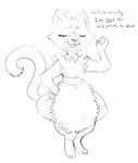  anthro black_and_white bow cat clothing dialogue dress english_text eyes_closed feline grimm&#039;s_fairy_tale_classics lily_the_maid mammal monochrome morbi solo text the_marriage_of_mrs._fox 