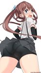  1girl 2015 artist_name asagumo_(kantai_collection) ass bike_shorts brown_hair dated embarrassed floating_hair hair_ribbon highres huge_ass kantai_collection kuro_chairo_no_neko long_hair open_mouth panties_under_bike_shorts pantylines pleated_skirt ribbon shiny shiny_clothes shiny_hair shiny_skin short_sleeves simple_background skin_tight skirt solo suspenders twintails twitter_username white_background 