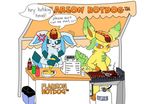  44shio angry cooking cute eeveelution fire food glaceon grill hot_dog leafeon nintendo pok&eacute;mon video_games 