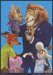  2016 anthro canine caprine clothed clothing dawn_bellwether disney english_text eyewear feline female fennec finnick fox glasses green_eyes group kamui_(artist) leodore_lionheart lion male mammal necktie nick_wilde orange_eyes red_eyes sheep stroller suit teeth text tongue tongue_out url zootopia 
