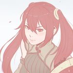  1girl artist_name female fire_emblem fire_emblem:_kakusei koyorin long_hair looking_at_viewer pale_color portrait red_eyes red_hair serena_(fire_emblem) simple_background sketch twintails watermark web_address white_background 