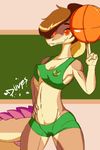  animated basketball chalkboard clothing crocodile crocodilian diives female looking_at_viewer one_eye_closed open_mouth red_eyes reptile scalie shirt smile solo standing tank_top wink 
