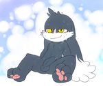  balls black_fur blush cat cub erection feline fur half-closed_eyes klonoa klonoa_(series) long_ears looking_at_viewer male mammal naughty_face nude oob partially_retracted_foreskin pawpads penis reclining smile spread_legs spreading uncut white_fur yellow_eyes young 