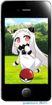  ? ahoge apple_inc. blue_sky blurry blush cellphone cloud cloudy_sky commentary day depth_of_field dress gameplay_mechanics horns iphone kantai_collection long_hair looking_at_viewer mittens northern_ocean_hime parody phone photo_background poke_ball pokemon pokemon_go red_eyes shinkaisei-kan sky smartphone solo translated twitter_username very_long_hair walking white_dress white_hair white_skin yamato_nadeshiko 