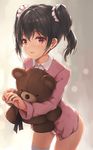  :d black_hair looking_at_viewer love_live! love_live!_school_idol_project open_mouth panties parfaitlate red_eyes smile solo stuffed_animal stuffed_toy teddy_bear thighhighs twintails underwear white_legwear white_panties yazawa_nico 