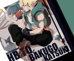  2016 bakugou_katsuki bandaid bandaid_on_face black_gloves blonde_hair boku_no_hero_academia boots can character_name dated fingerless_gloves gloves happy_birthday hood hood_down hooded_vest hoodie looking_at_viewer male_focus open_clothes open_vest sitting solo spiked_hair vest xi_yuu 