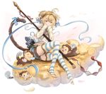  :3 :d =_= andira_(granblue_fantasy) antenna_hair barefoot bell blonde_hair blue_eyes blue_ribbon blush blush_stickers brown_eyes closed_mouth cloud erune full_body fur_trim granblue_fantasy highres jingle_bell looking_at_another lying monkey monkey_girl monkey_tail navel on_stomach open_mouth ribbon short_shorts short_twintails shorts sitting sleeping sleeves_past_wrists smile staff striped striped_legwear suirensei tail tail_ribbon thighhighs toeless_legwear twintails white_background 