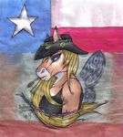  2014 anthro barbed_wire blonde_hair blue_eyes brown_fur bust_portrait clothed clothing clover colored_pencil_(artwork) cowboy_hat equine eyebrow_piercing facial_piercing female flag four_leaf_clover fur hair hat horse long_hair looking_at_viewer mammal multicolored_fur piercing portrait shirt side_view signature solo tank_top texas_flag thehuntingwolf traditional_media_(artwork) two_tone_fur wheat white_fur 