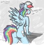  anthro butt cutie_mark english_text equine female flutterthrash friendship_is_magic hair looking_back mammal multicolored_hair my_little_pony open_mouth pegasus rainbow_dash_(mlp) solo text tongue wings 