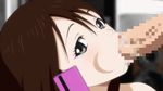 1girl aneki_no_kounai_kaikinbi animated animated_gif brown_eyes cellphone censored fellatio oral 