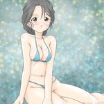  1girl bikini blush breasts freckles girls_und_panzer grey_eyes grey_hair large_breasts navel piyotan solo swimsuit 