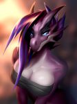  anthro bandage breasts cleavage clothed clothing dragon female hair hi_res horn looking_at_viewer smile solo xenoda 