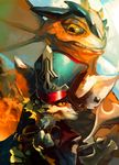  aiming anthro black_nose blink duo ear_frills fangs feral frill fur furgonomics gun halberd hat kled league_of_legends looking_down male melee_weapon pointing polearm ranged_weapon reptile rifle scalie scar sharp_teeth skaarl slit_pupils teeth video_games weapon white_fur yellow_eyes yordle 팀미 