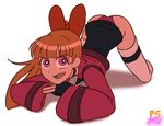  akazutsumi_momoko ass bangs bow choker dress fingerless_gloves gloves hair_bow hyper_blossom jesus_avalos leotard leotard_under_clothes long_hair orange_hair pink_eyes ponytail powerpuff_girls_z red_bow short_dress solo thighhighs top-down_bottom-up wide_sleeves 