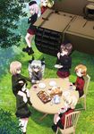  absurdres anchovy anzio_military_uniform assam black_ribbon black_skirt blonde_hair blue_eyes brown_eyes brown_hair carrying chair crossed_arms cup darjeeling drill_hair drinking flower food girls_und_panzer grass green_eyes ground_vehicle hair_ribbon hat highres itou_takeshi itsumi_erika katyusha kuromorimine_military_uniform long_hair looking_at_viewer military military_uniform military_vehicle motor_vehicle multiple_girls nishizumi_maho nonna official_art orange_hair orange_pekoe pravda_military_uniform red_eyes ribbon short_hair shoulder_carry silver_hair sitting skirt smile st._gloriana's_military_uniform standing table tank tea teacup tiger_i twin_drills twintails uniform 