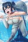  ahegao animal bestiality bikini bikini_pull blue_eyes blue_hair blush breasts cum cum_in_pussy daiwa_(daicon) day dolphin fucked_silly hair_ribbon hetero highres kantai_collection large_breasts nipples nose_blush open_mouth partially_submerged penis ribbon rolling_eyes short_hair short_twintails souryuu_(kantai_collection) speed_lines swimsuit tongue tongue_out twintails water water_tank 