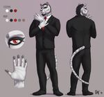  2015 5_fingers anthro beard black_hair borsig claws clothed clothing digital_media_(artwork) facial_hair fangs feline footwear fur grey_background grey_fur hair long_tail looking_at_viewer male mammal model_sheet multicolored_fur necktie red_eyes rov shoes signature simple_background solo standing stripes suit tiger two_tone_fur white_fur white_tiger 