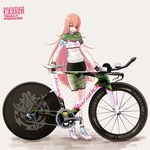  1girl bicycle bike_jersey cz2128_delta english eyepatch green_eyes long_hair overlord_(maruyama) pink_hair shoes simple_background solo tamagona 