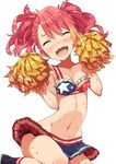  alternate_hairstyle bad_id bad_twitter_id blush cheerleader closed_eyes highres idolmaster idolmaster_million_live! maihama_ayumu midriff multicolored_hair narumi_arata navel open_mouth pink_hair pom_poms skirt solo sweat twintails two_side_up wavy_mouth 