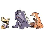  anthro canine cards clenched_teeth clothed clothing covering covering_self disney embarrassed eyewear female fennec finnick flat_chested fox group honey_(zootopia) honey_badger male mammal mostly_nude mustelid nervous nick_wilde nobody_(artist) nude panties strip_poker sunglasses sweat teeth underwear zootopia 