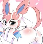  2016 blue_eyes butt eeveelution eyelashes female freedomthai half-closed_eyes looking_at_viewer nintendo pok&eacute;mon pussy solo sylveon video_games 