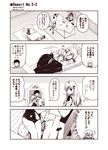 4koma 5girls admiral_(kantai_collection) ahoge bangs blush chair closed_eyes coffee_table comic commentary_request couch cropped_jacket desk diving_mask_on_head epaulettes flying_sweatdrops gloves hair_ornament hairclip hand_on_another's_chest hand_on_another's_shoulder hands_together i-58_(kantai_collection) jacket kantai_collection kouji_(campus_life) leaning_on_person long_hair looking_back lying maru-yu_(kantai_collection) military military_uniform monochrome multiple_girls navel on_side open_mouth pleated_skirt school_swimsuit school_uniform shadow short_hair shouting sitting sitting_on_lap sitting_on_person skirt sleeping suzuya_(kantai_collection) sweatdrop swimsuit thighhighs torn_clothes torn_swimsuit translated u-511_(kantai_collection) uniform wetsuit wooden_floor 