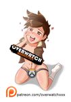  bad_anatomy breasts censored fingering looking_at_viewer nude overwatch patreon_logo patreon_username pussy solo tracer_(overwatch) watermark web_address 
