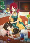  bad_id bad_pixiv_id black_hair blue_eyes bottle breasts christmas_tree cleavage closed_eyes cup dog drill_hair drinking_glass fireplace glasses hair_ribbon highres medium_breasts multiple_girls red_hair ribbon short_hair sita_vilosa sleeping small_breasts stuffed_animal stuffed_toy sword_girls teddy_bear tp_(kido_94) vernika_answer wine_glass 